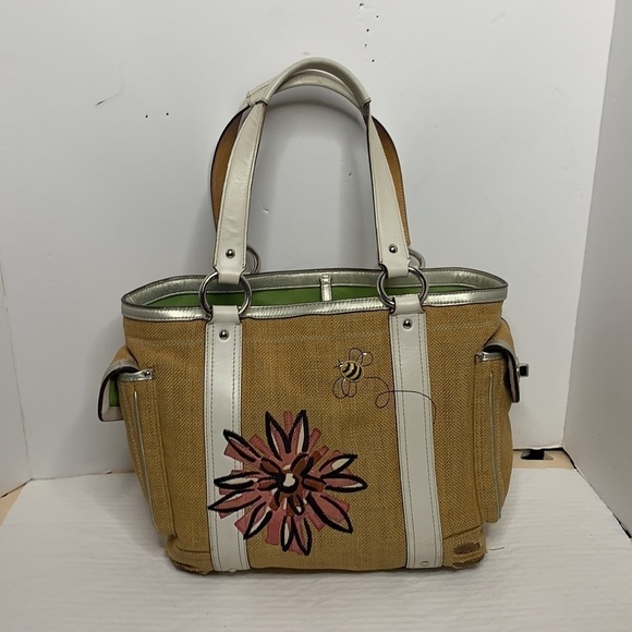 COACH Bees And Flowers Appliqué Burlap And Leather - Picture 3 of 14